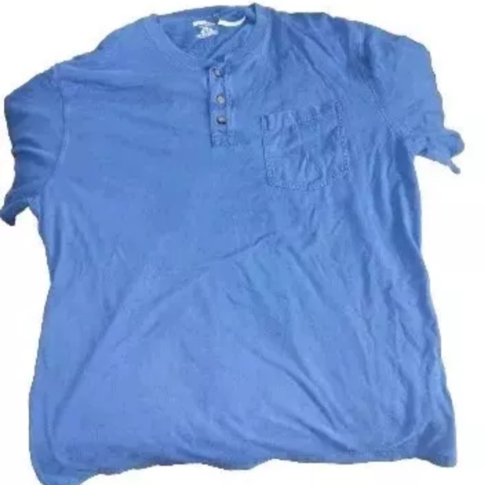 Duluth Trading Co t shirt 2XL Blue 1/4 Button Up Breast Pocket Short Sleeve